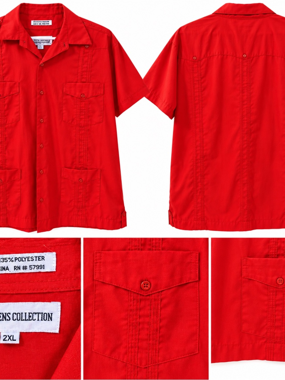 Men's Red Short-Sleeve Cuban Shirt - 2XL